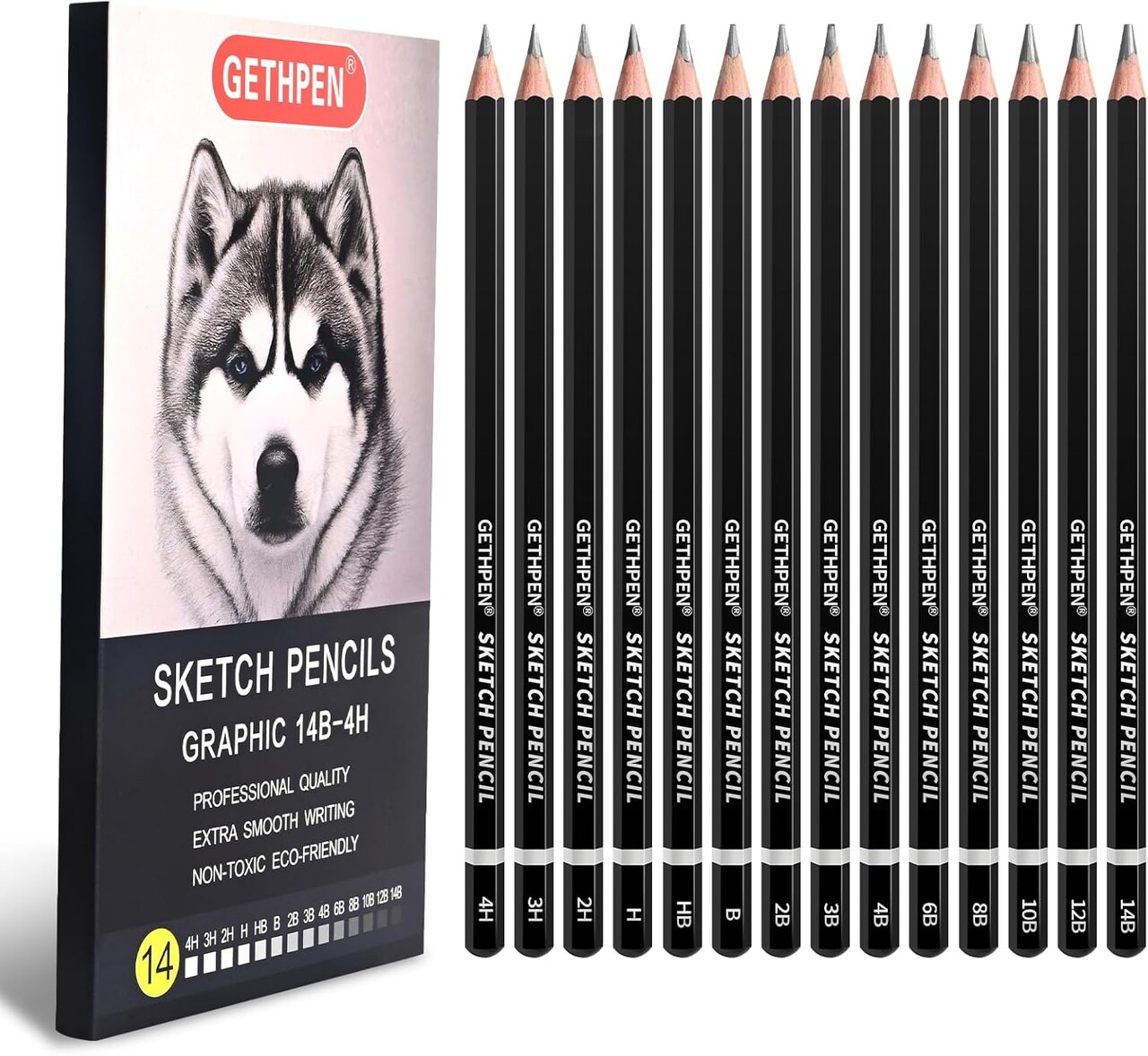 Professional Drawing Sketching Pencil Set - 14 Pieces Graphite Pencils(14B - 4H), Ideal for Drawing Art, Sketching, Shading, Artist Pencils for Beginners & Pro Artists